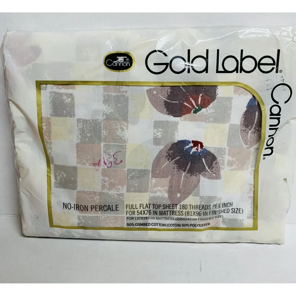 Vintage Cannon Gold Label No Iron Percale Full Flat Sheet Retro Floral NOS NEW